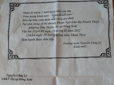 Ghi chức danh lên thiệp mời ăn giỗ