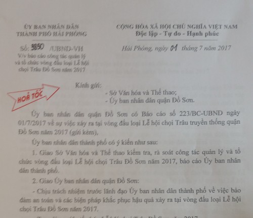 Hải Phòng: Tạm dừng việc tổ chức lễ hội chọi trâu Đồ Sơn năm 2017