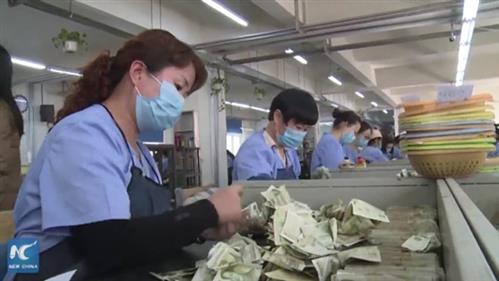 Nữ nhân viên đếm tiền nhanh như máy ở Trung Quốc