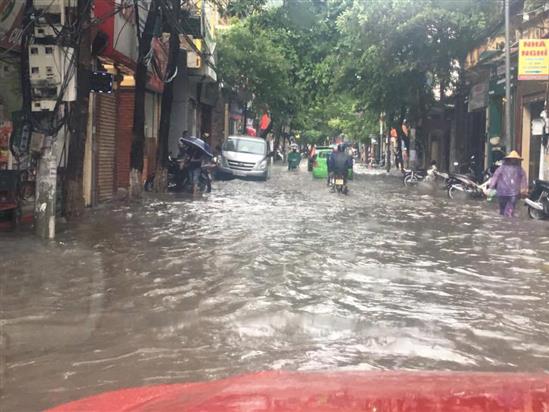 Hà Nội mưa giông như trút, cây đổ, đường ngập như sông, xe chết máy la liệt
