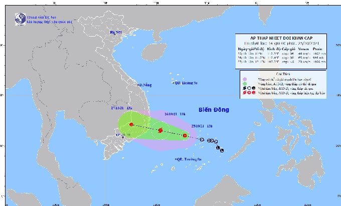 Áp thấp nhiệt đới đang mạnh lên thành bão, hướng thẳng vào khu vực Khánh Hòa-Ninh Thuận