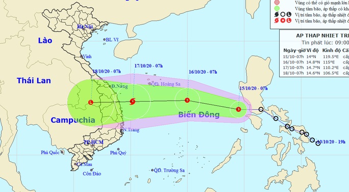 Áp thấp nhiệt đới khả năng mạnh lên thành bão hướng vào miền Trung