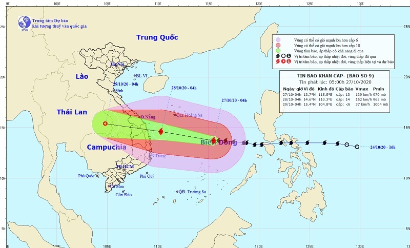 Bão số 9 giật cấp 17 tiến nhanh vào Đà Nẵng - Phú Yên