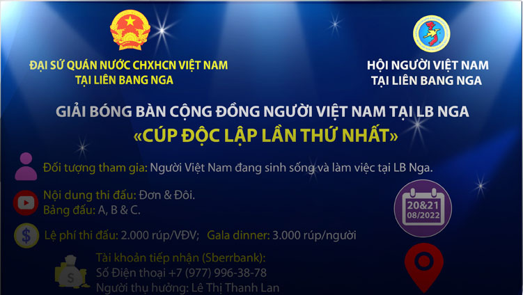 Thông báo giải bóng bàn cộng đồng người Việt tại LB Nga - ''CÚP ĐỘC LẬP