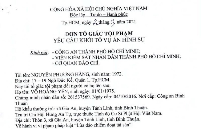 Vợ ông Dũng 'lò vôi' tố cáo 'thần y' Võ Hoàng Yên lừa đảo