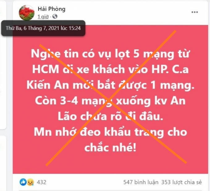 Bị xử phạt 12,5 triệu đồng vì đăng tải ''nghe tin lọt 5 mạng từ HCM đi xe khách vào HP''