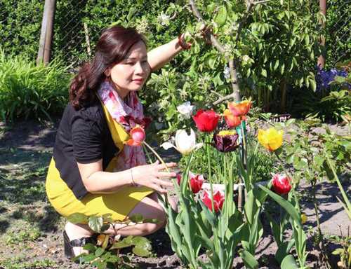 Mẹ Việt mát tay chăm vườn “nghìn lẻ một” loại hồng tại Đức