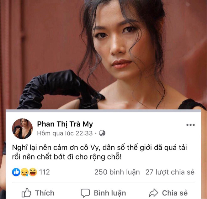 Nữ diễn viên bị 'ném đá' vì 'cảm ơn cô Vy để dân số thế giới chết bớt'