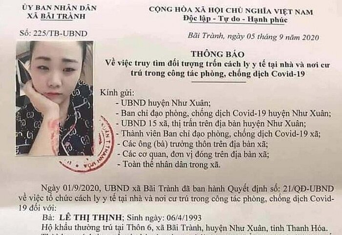 Thanh Hóa truy tìm người phụ nữ trốn khỏi nơi cư trú khi đang trong thời gian cách ly y tế