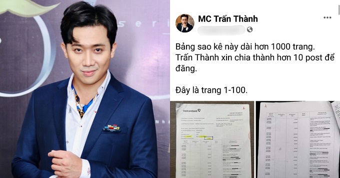 NÓNG: Trấn Thành chính thức tung 100 trang sao kê giữa ồn ào bị tố không minh bạch từ thiện