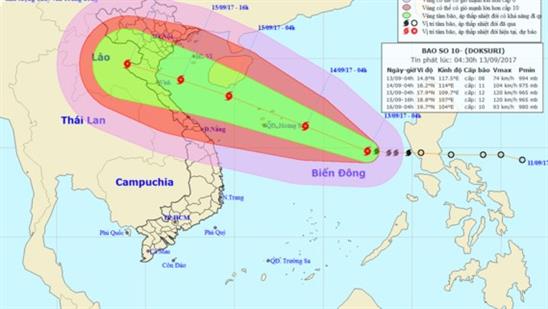 Bão số 10 tăng tốc hướng vào Bắc Trung bộ