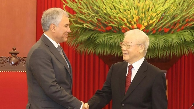 Chủ tịch Duma Quốc gia Nga chuyển lời chào của Tổng thống Nga tới Tổng Bí thư ĐCSVN Nguyễn Phú Trọng